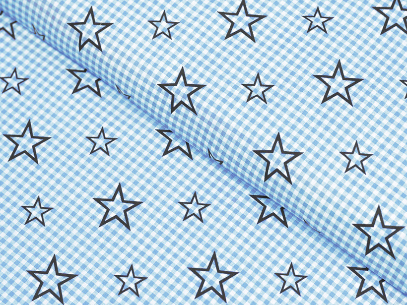 Bavlnené plátno - hviezdičky na modrom káru