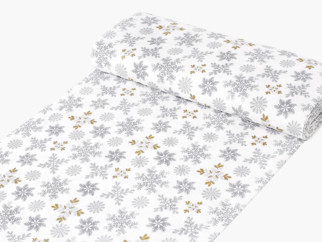 Vianočná bavlnená látka - sivé vločky so zlatými trblietkami - metráž š. 150 cm