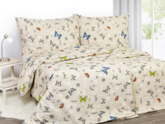 Krepové posteľné obliečky - vzor 848 farební motýle na béžovom
