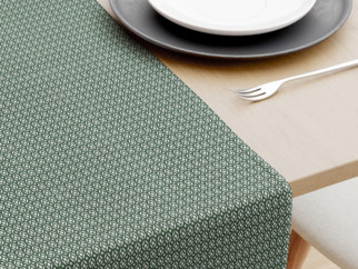 Bavlnený behúň na stôl - vzor geometrické tvary na tmavo zelenom