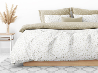 Bavlnené posteľné obliečky - vzor 776 kvietky a motýle so zlatisto béžovou
