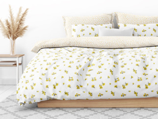 Bavlnené posteľné obliečky - vzor 951 žlté kvety a kvítí na bielom