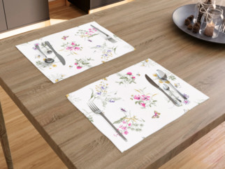 Bavlnené prestieranie na stôl - vzor farebné lúčne kvety na bielom - 2ks