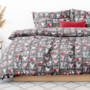 Bavlnené posteľné obliečky - červená srdce na tmavo sivom