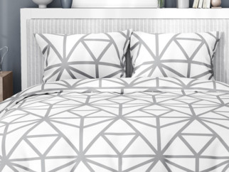 Saténové posteľné obliečky Deluxe - vzor 1050 sivé geometrické tvary na bielom