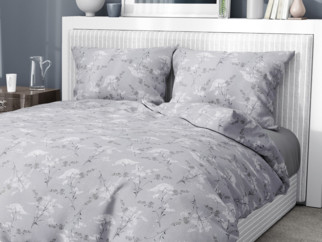 Flanelové posteľné obliečky - vzor 933 japonské kvety na sivom