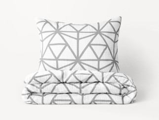 Krepové posteľné obliečky Deluxe - vzor 1050 sivé geometrické tvary na bielom