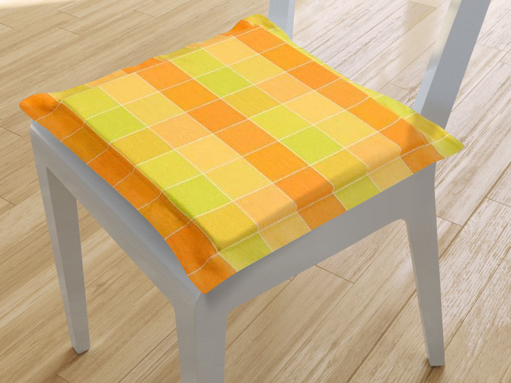Podsedák s ozdobným lemom 100% bavlna 38x38 cm - kocka veľká oranžová-žltá-zelená
