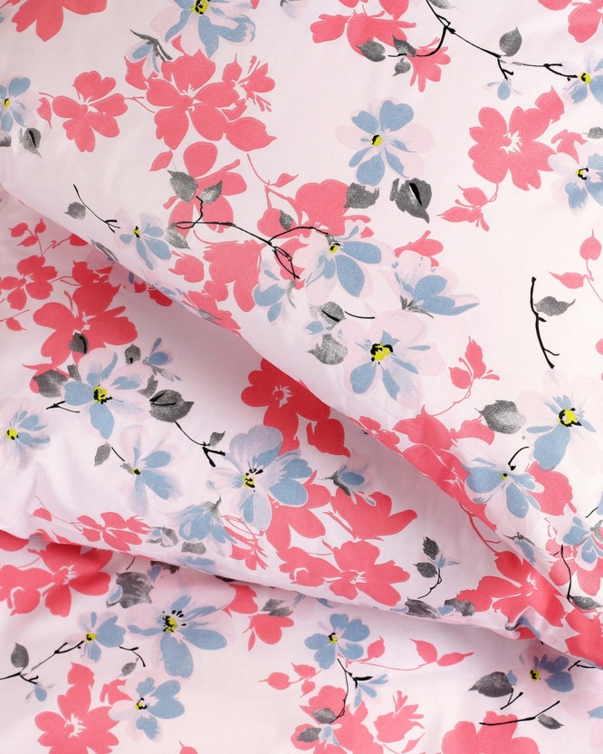 Bavlnené posteľné obliečky - ružové a modrosivé kvety