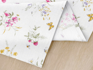 Bavlnené prestieranie na stôl - vzor farebné lúčne kvety na bielom - 2ks