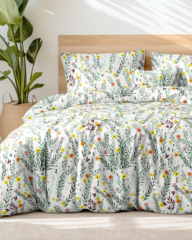 Bavlnené posteľné obliečky - maľované kvety s lístkami