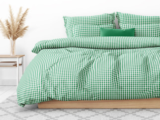 Tradičné bavlnené posteľné obliečky - zelené a biele kocky