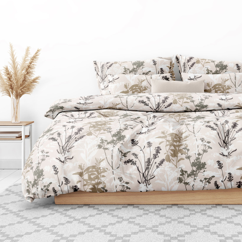 Bavlnené posteľné obliečky - lúčne kvety na béžovom