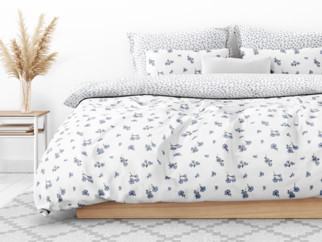 Bavlnené posteľné obliečky - vzor 950 sivomodré kvety a kvítí na bielom
