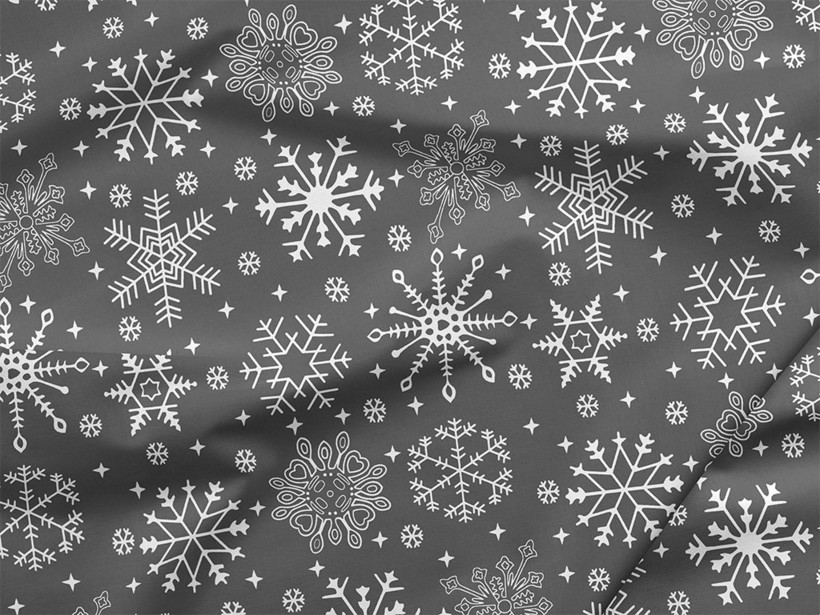 Bavlnená látka - snehové vločky na sivom