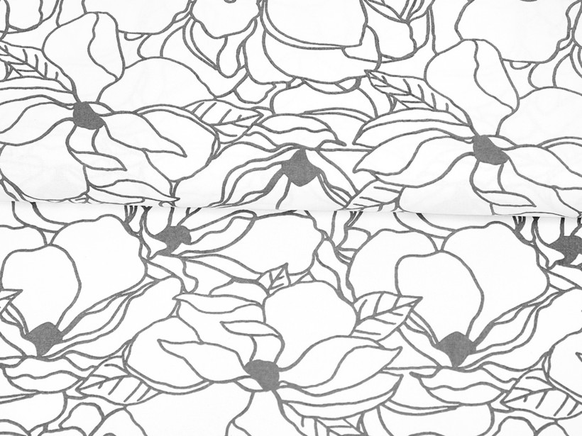 Bavlnené plátno - tmavo sivé kvety na bielom