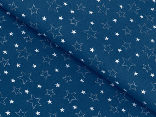 Bavlnené plátno Simona - biele hviezdičky na modrom - metráž š. 150 cm
