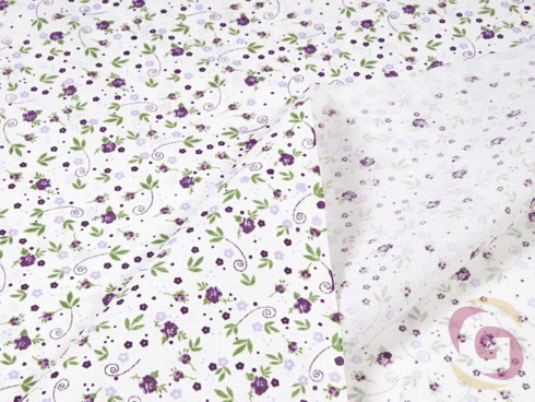 Bavlnené plátno SIMONA - vzor 384 fialové ružičky na bielom