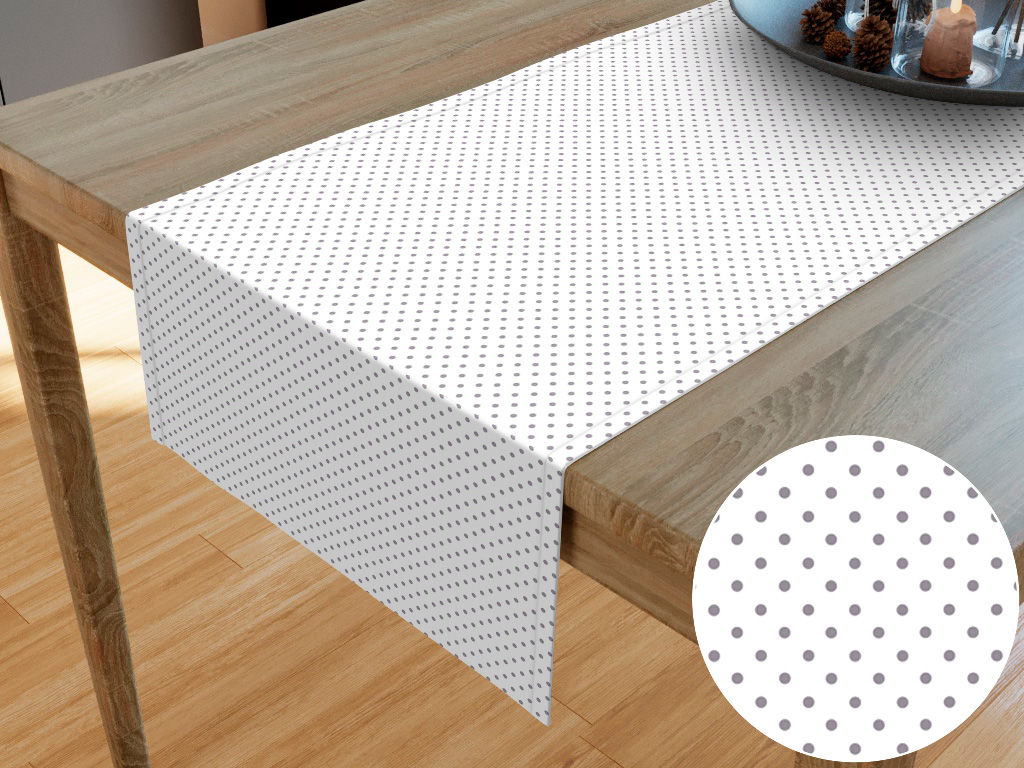 Behúň na stôl 100% bavlnené plátno - sivé bodky na bielom