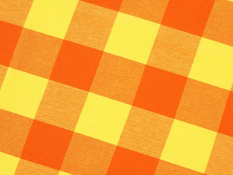 Bavlnená látka - veľké oranžovo-žlté kocky