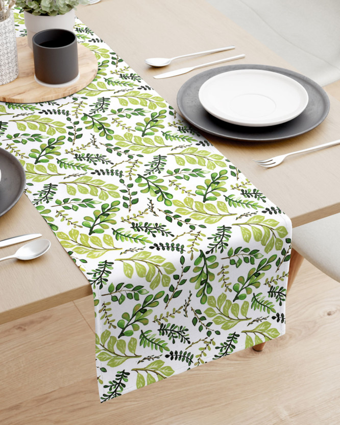 Behúň na stôl 100% bavlnené plátno - zelené lístočky