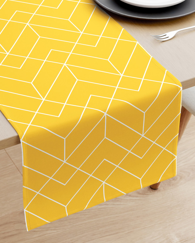Behúň na stôl 100% bavlnené plátno - mozaika na žltom
