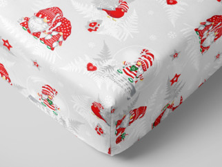Vianočná bavlnená napínacia plachta - vzor veselí červení škriatkovia na sivom