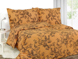Krepové posteľné obliečky - vzor 932 čierne kvety na tmavo oranžovom