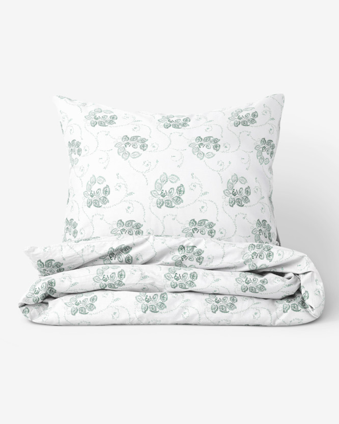 Bavlnené posteľné obliečky - tmavo zelené kvetované ornamenty na bielom