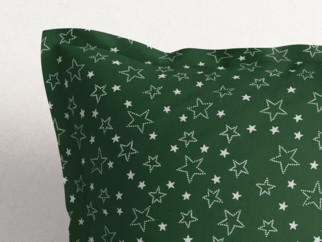 Vianočná bavlnená obliečka na vankúš s ozdobným lemom - vzor biele hviezdičky na zelenom