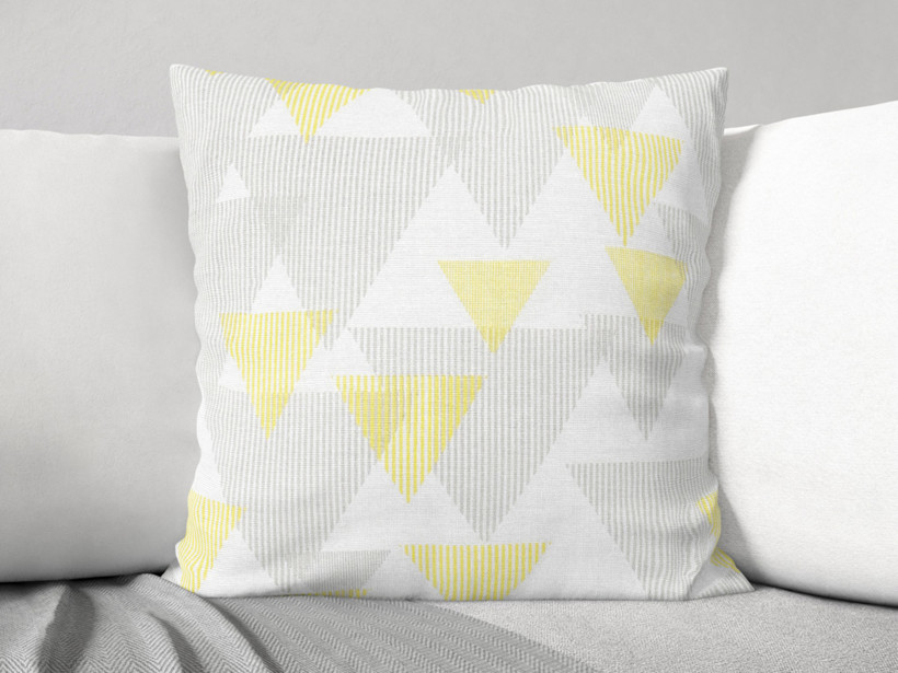 Dekoračná obliečka na vankúš Loneta - sivé a žlté prúžkované trojuholníky