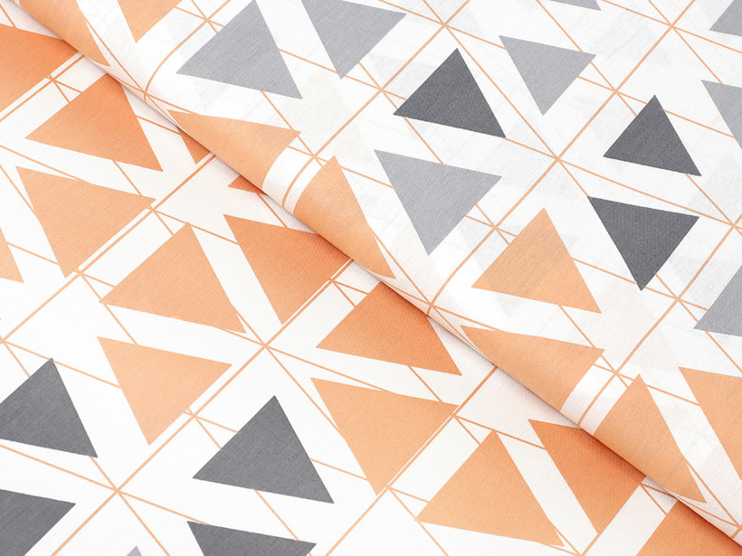 Bavlnené plátno Deluxe - oranžovo-sivé triangly