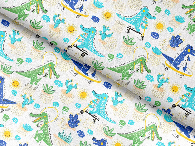 Bavlnené plátno - šantiaci krokodýli