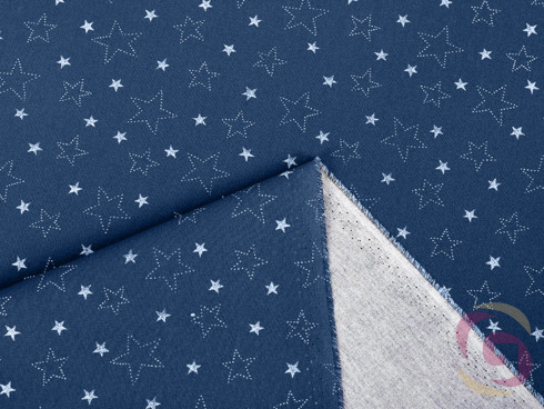 Bavlnené plátno SIMONA - vzor X-16 biele hviezdičky na modrom