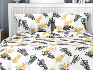 Saténové posteľné obliečky Deluxe - vzor 1048 čierne a zlaté palmové listy