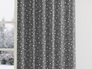 Vianočný bavlnený záves - vzor biele hviezdičky na sivom