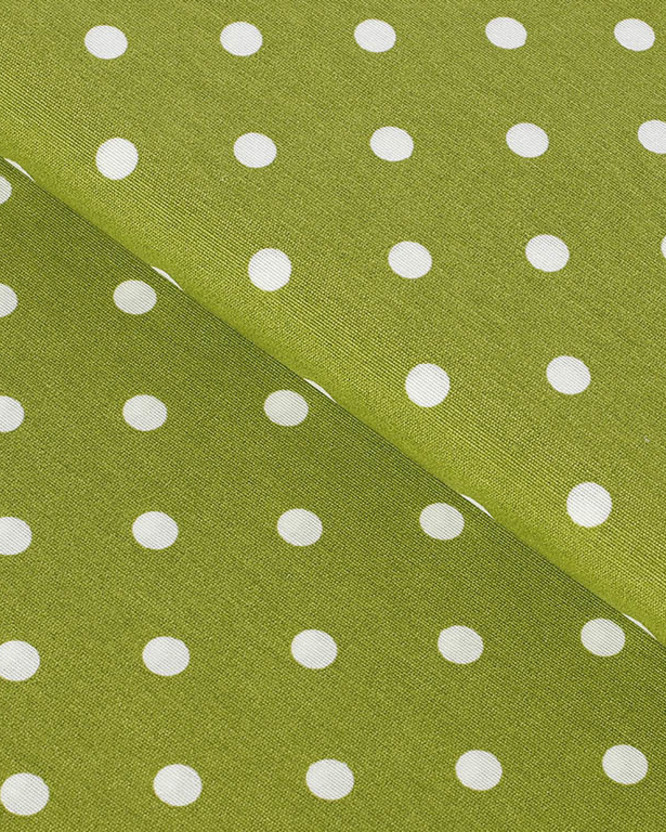 Dekoračná látka Loneta - biele bodky na olivovo zelenom