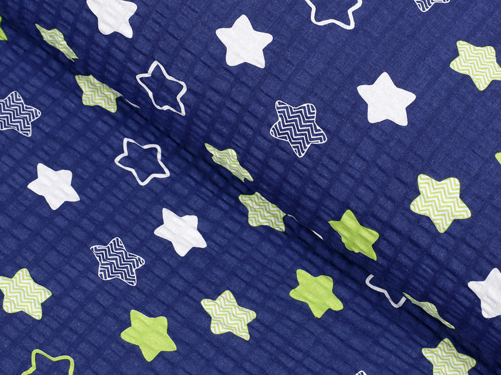 Bavlnený krep - hviezdy na tmavo modrom
