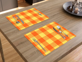 Bavlnené prestieranie na stôl KANAFAS - vzor veľké oranžovo-žlté kocky - 2ks