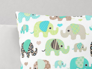 Detská bavlnená obliečka na vankúš - zelenomodrí sloni