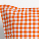 Dekoračná obliečka na vankúš s ozdobným lemom Menorca - oranžové a biele kocky