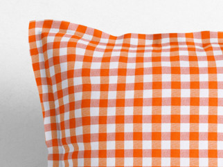 Dekoračná obliečka na vankúš s ozdobným lemom Menorca - oranžové a biele kocky
