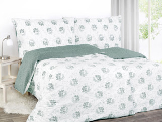 Krepové posteľné obliečky - vzor 952 tmavo zelené kvetované ornamenty s geometrickými tvarmi