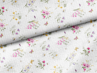Krepové posteľné obliečky - vzor 949 farebné lúčne kvety na bielom