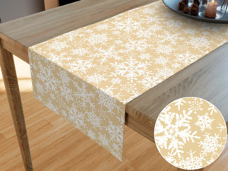 Vianočný bavlnený behúň na stôl - vzor snehové vločky na zlatom
