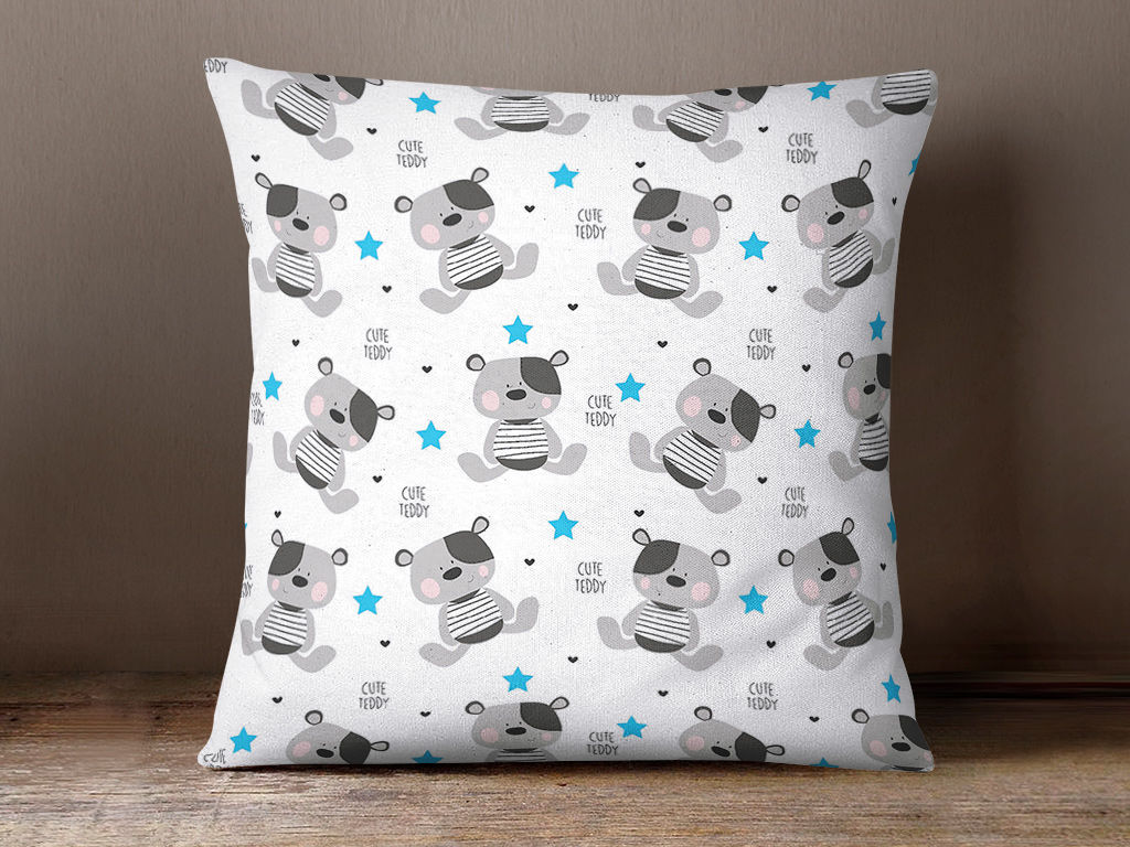 Detská bavlnená obliečka na vankúš - roztomilí medvedíci s modrými hviezdičkami