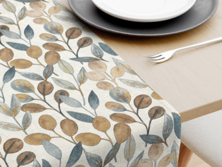 Behúň na stôl Loneta - hnedý a modrý eukalyptus