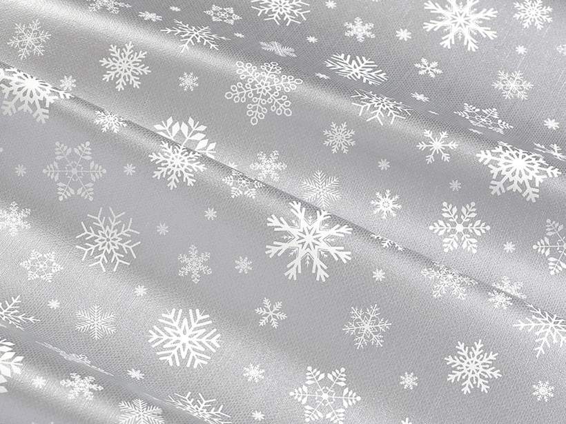 PVC obrusovina s textilným podkladom - snehové vločky na sivom