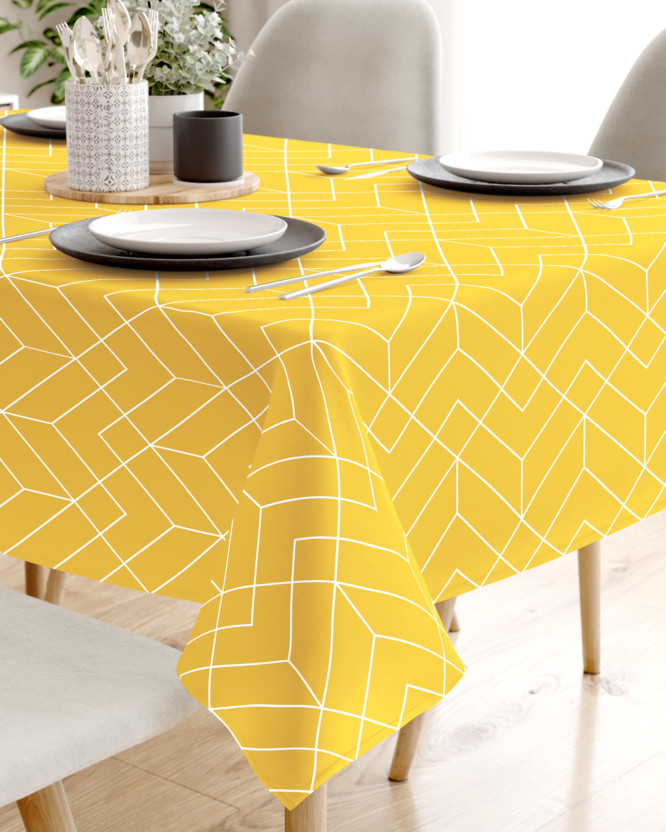 Hranatý obrus 100% bavlnené plátno - mozaika na žltom
