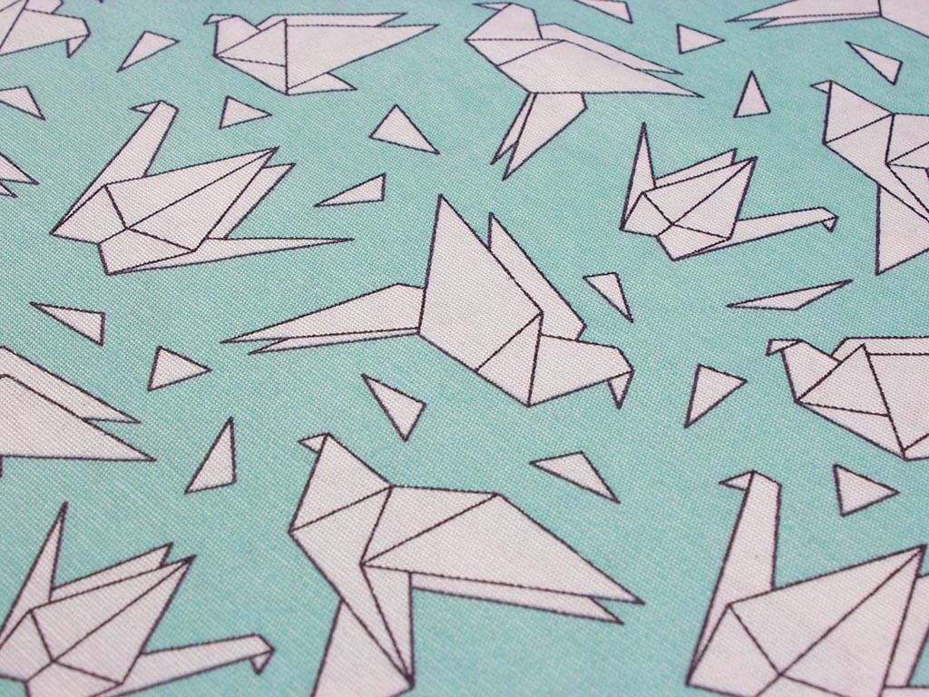Dekoračná látka Loneta - origami na tyrkysovom